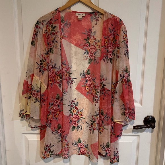 Style & Co. Tops - Style & Co Sheer Kimono Cardigan Floral Ruffled Sleeves‎